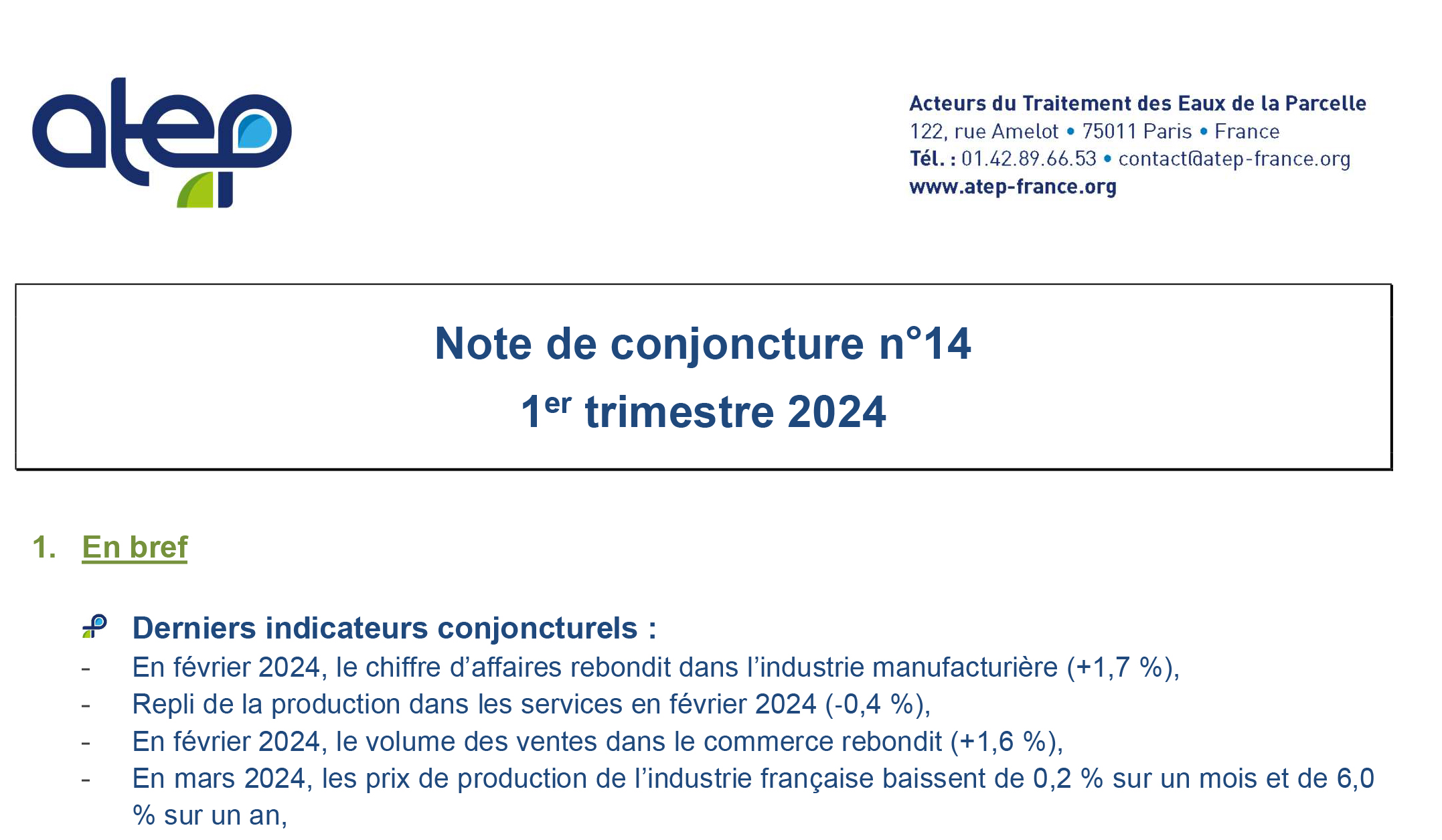 Note de conjoncture ATEP N°14 - 1er Trimestre 2024