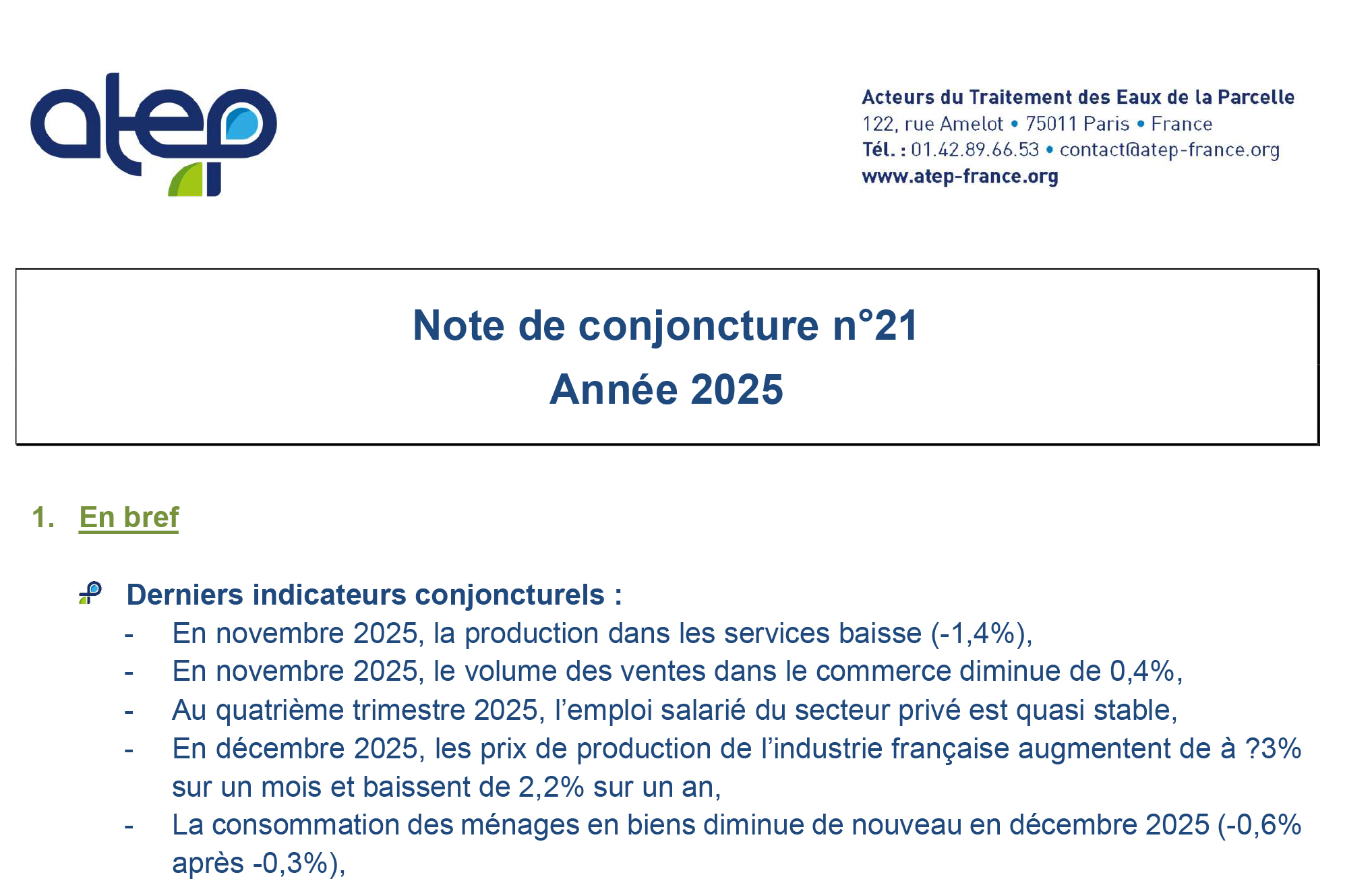 Note de conjoncture ATEP n°21 - Février 2025