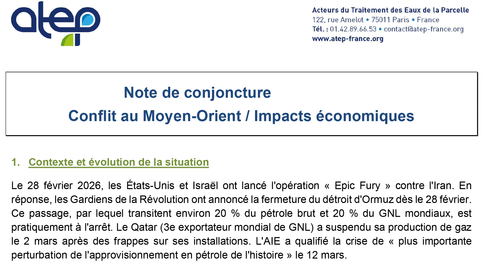 Note de conjoncture Actu ATEP - Avril